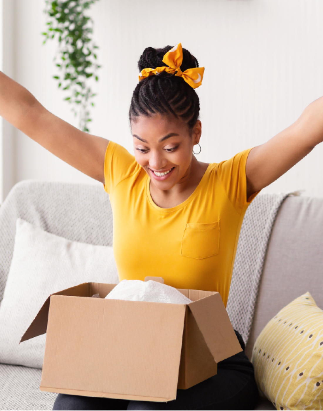Woman Smiling And Happy Opening A Delivery